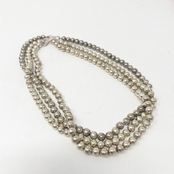 563 Set of Three Handmade Sterling Silver Bead Strand Necklaces, 16inch - Picture 6 of 10